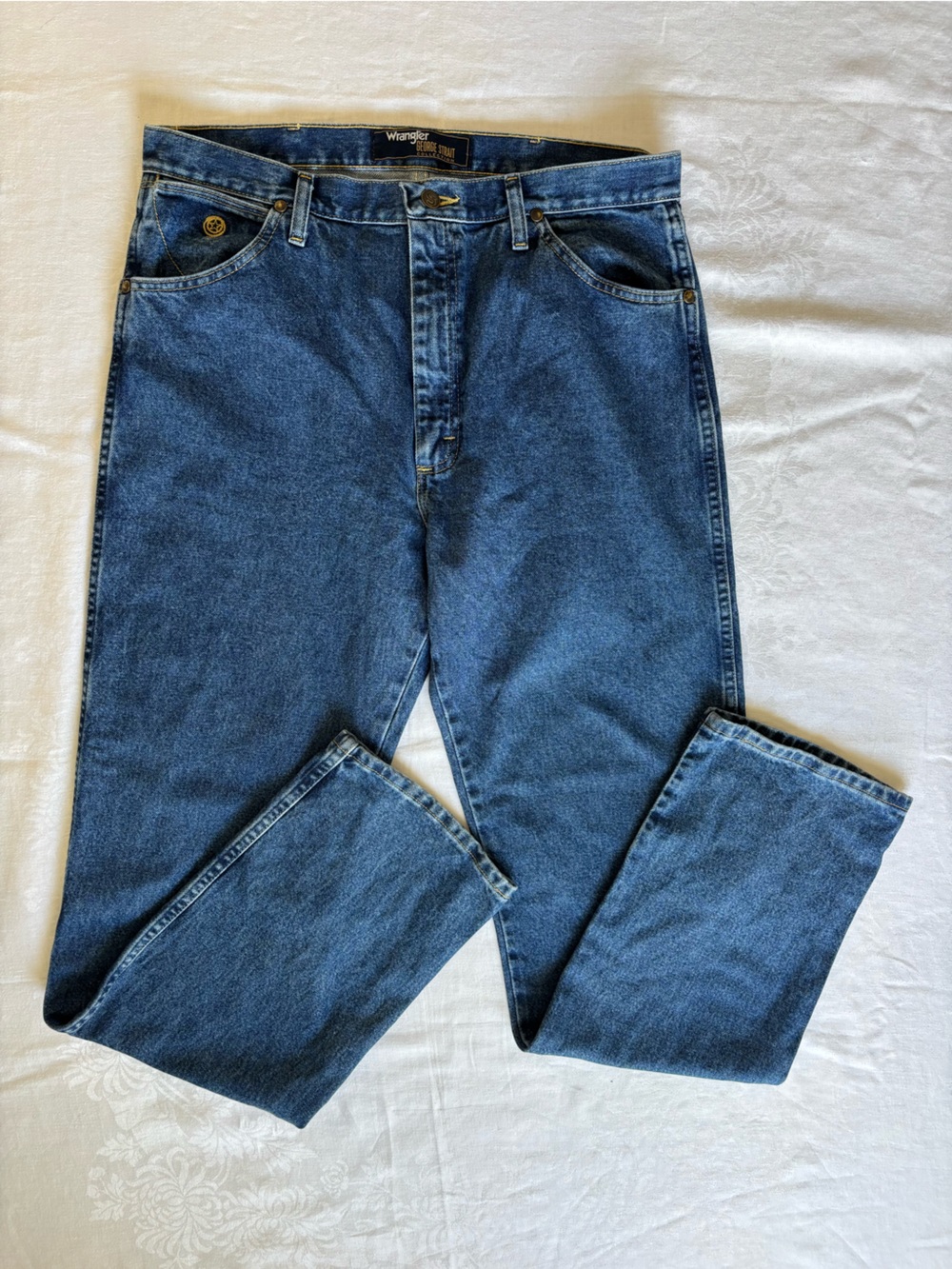 Wrangler Mens Blue Denim George Strait Straight Leg Jeans 35x34 Western Cowboy